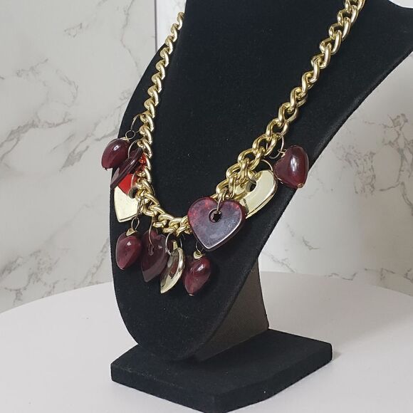 Valentine's Day Goldtone Large Link Necklace with Resin Hearts - Picture 2 of 5